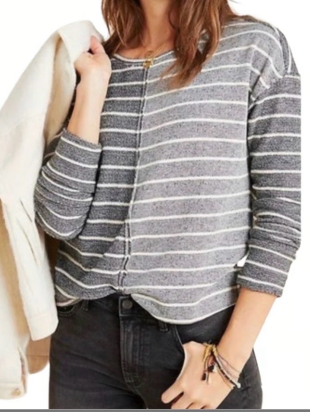 Anthropologie Devin Striped Oversized Knit Sweater Cozy Casual Layering